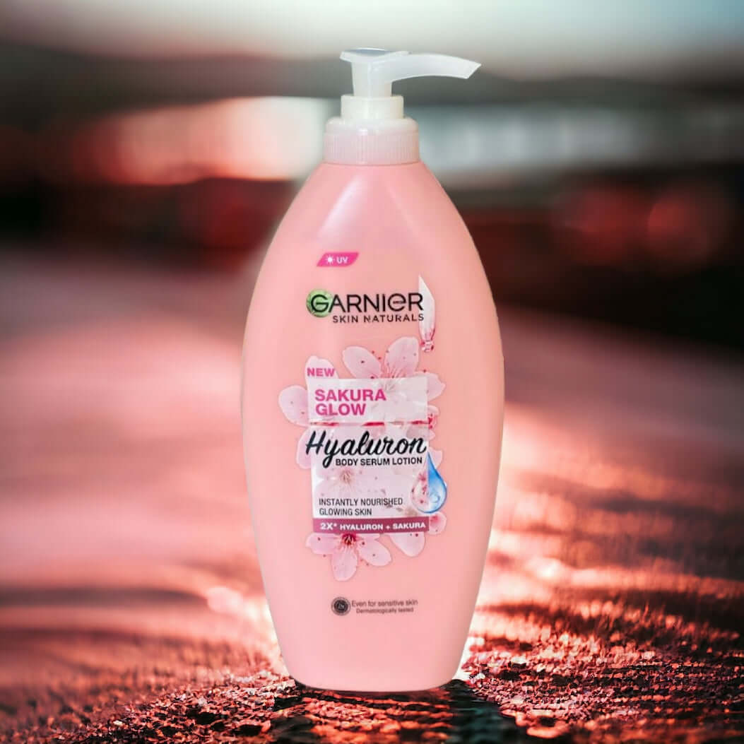 5226AD5D-8A5E-490A-9E30-A7BF744889C6 Garnier Sakura Glow Hyaluron Body Serum Lotion 400ml - Image 1