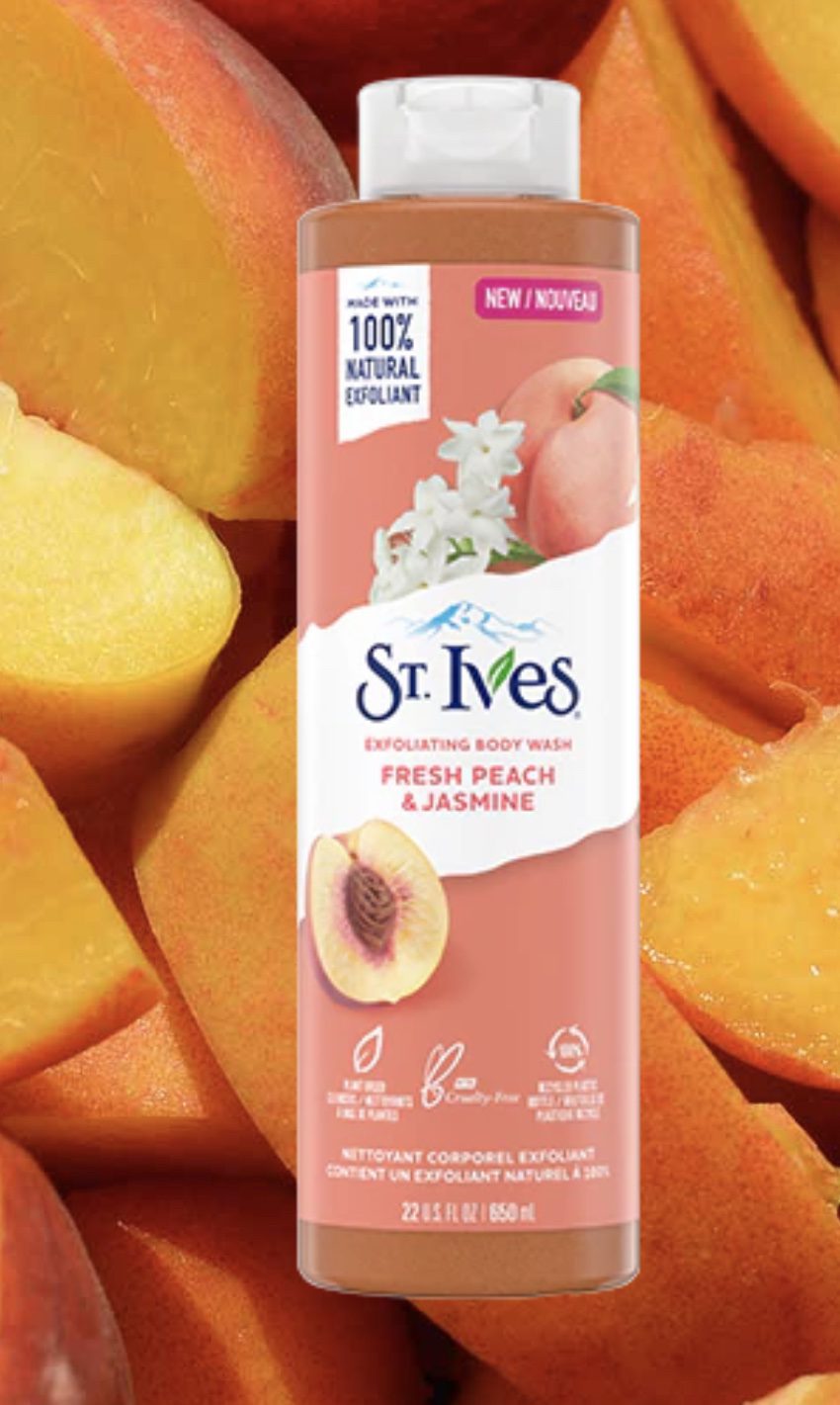 st1 St. Ives - Fresh Peach & Jasmine Exfoliating Body Wash - 650ml - Image 1